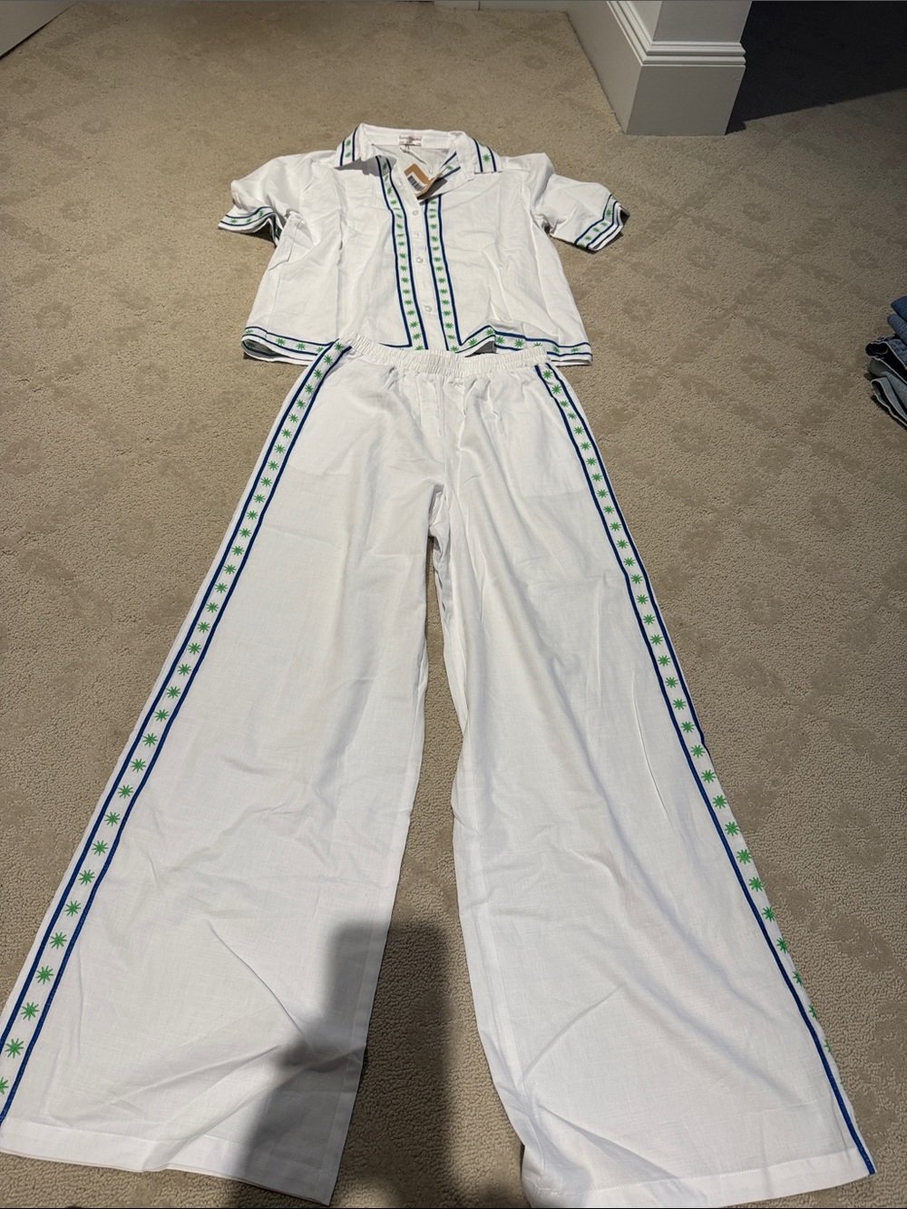 White womens  Set with Blue & Green Trim